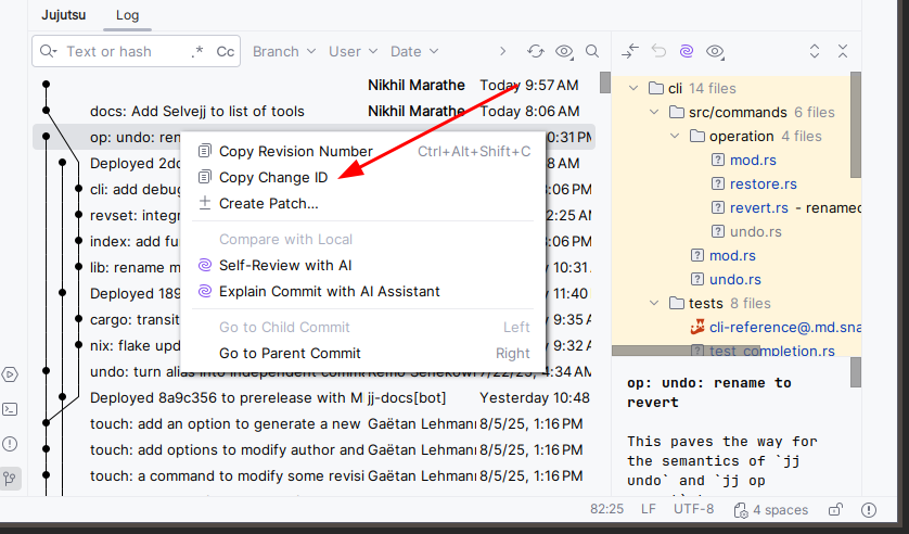 Copying a change ID
