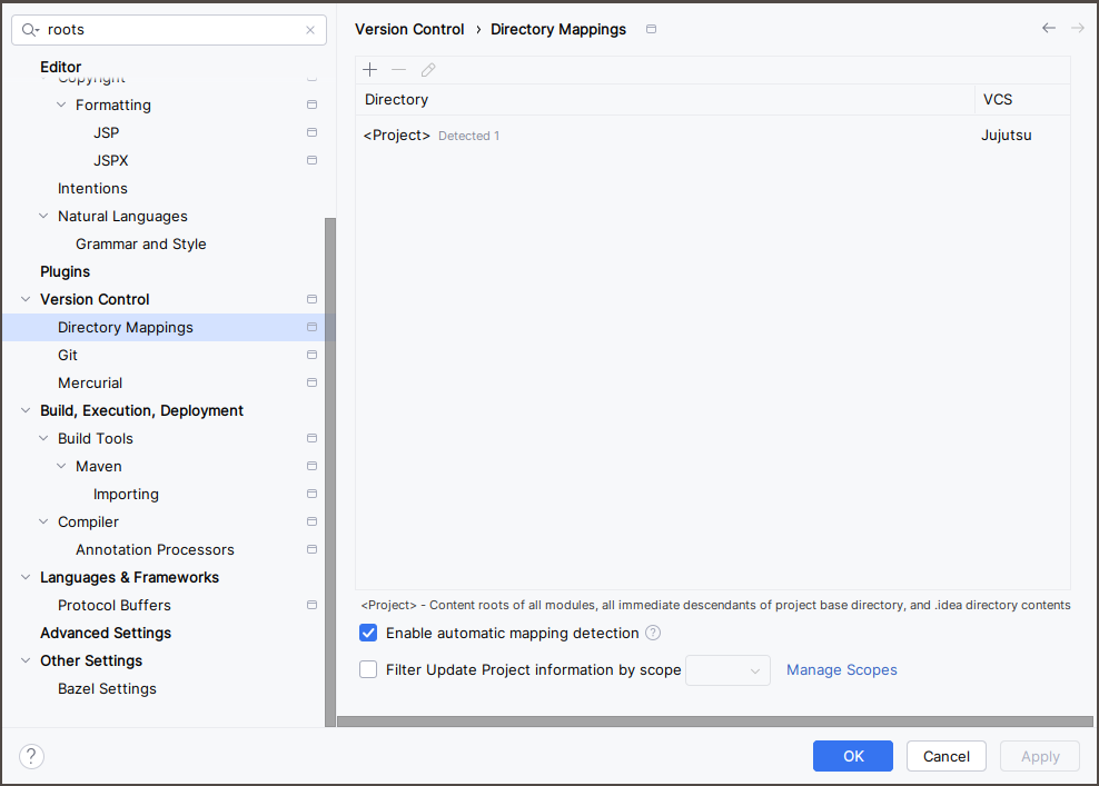 Project Directory Mappings identifying Jujutsu