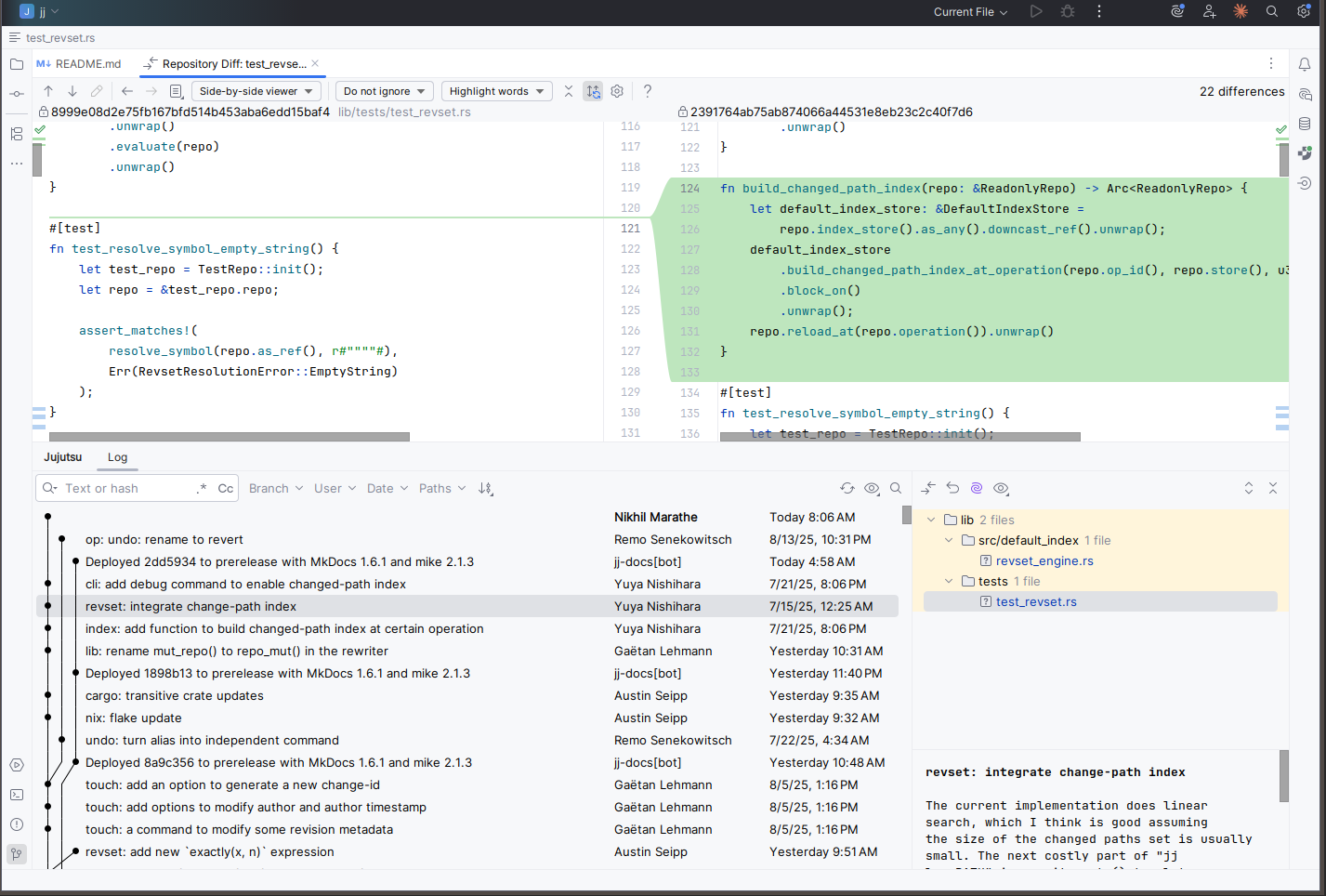 Viewing changes from a specific commit